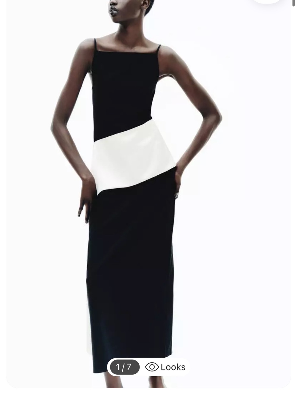 ISO 
H&M Black and White Asymmetric Panel Maxi Dress